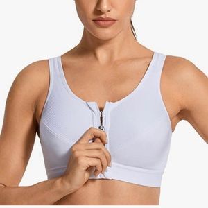 Women's Wireless Cross Back, Front Zip Sports Bra